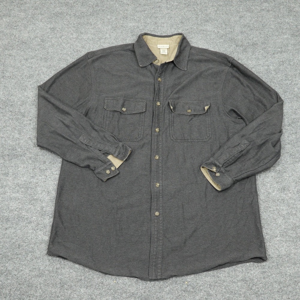 L.L. Bean Shirt Mens Medium Gray Herringbone Cotton Long Sleeve Button Down